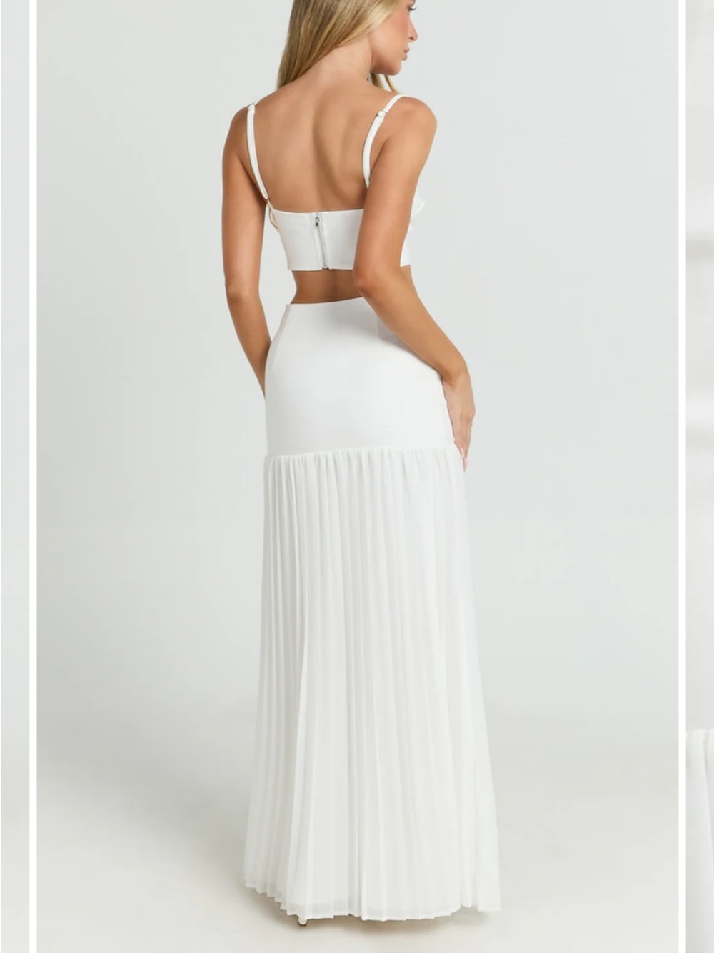 Showpo White Two-Piece Pleated Maxi Skirt Set - Picture 3 of 5